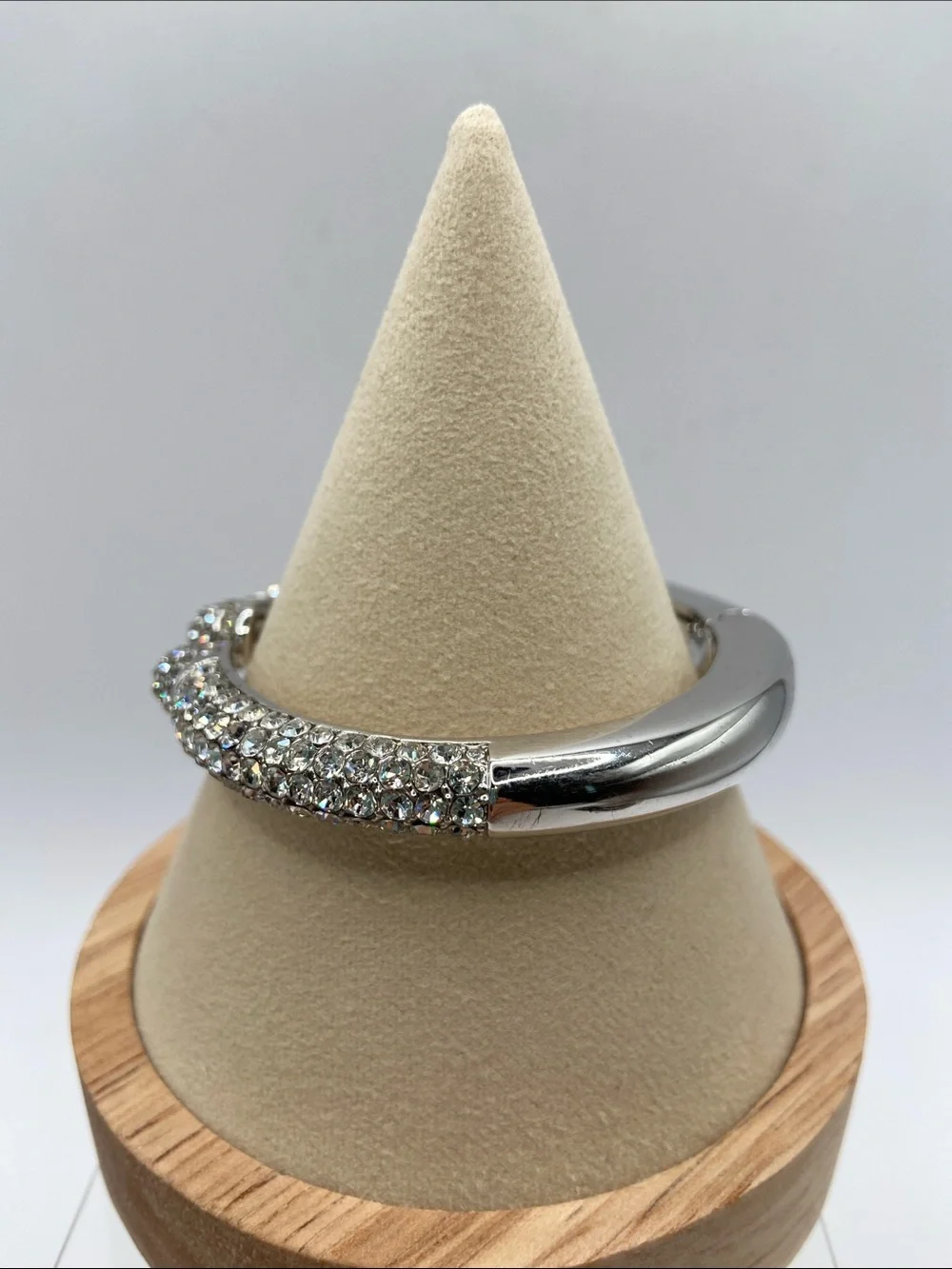 Joan Boyce Kissable Cuff Pave Crystal Hinged Cuff Bracelet Silver Tone Size M